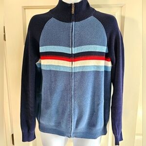 MOSSIMO Y2K VINTAGE MEN SIZE MEDIUM BLUE CHEST STRIPED FULL ZIP UP SWEATER